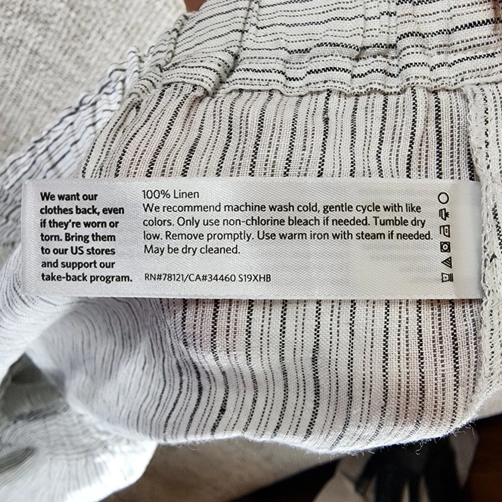 Eileen Fisher Linen Pants Womens *1X Black White Striped Wide Leg Cropped 36x27 - Picture 13 of 13